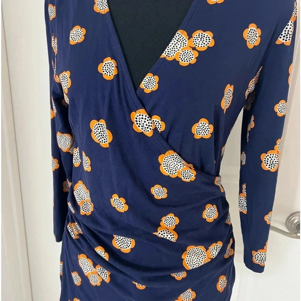 Ladies Boden 10R Blue/orange ruched style cotton top. Travel minimalist boho